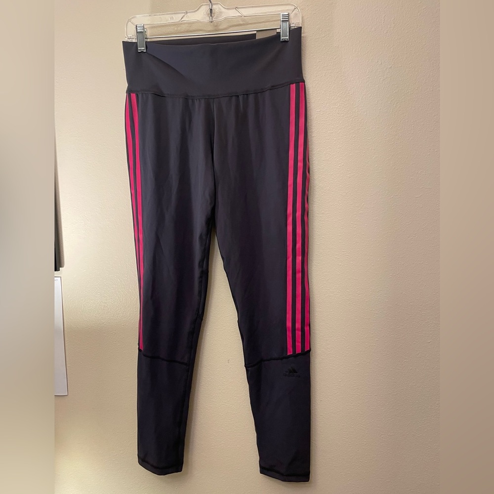 Leggings, Adidas high rise “7/8 tight”, size L, pink stripes